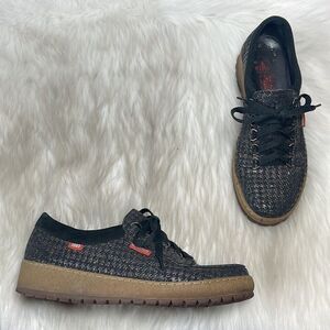 Mephisto Originals Lace-Up Metallic Plaid Design Leather Shoes Sz 8